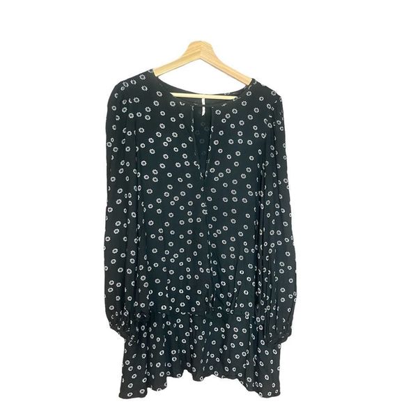 Free People Ny Printed Beck Mini Dress Womens Small Petite Black Floral - Picture 4 of 12